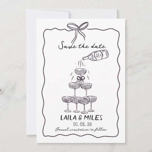 Whimsical Save the date champagne tower wedding (Voorkant)