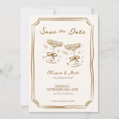 Whimsical Save The Date Champagne with Photo Brown Kaart (Voorkant)