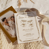 Whimsical Save The Date Champagne with Photo Brown Kaart