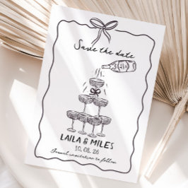 Whimsical Save the date champagnetoren bruiloft