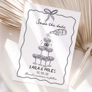 Whimsical Save the date champagnetoren bruiloft
