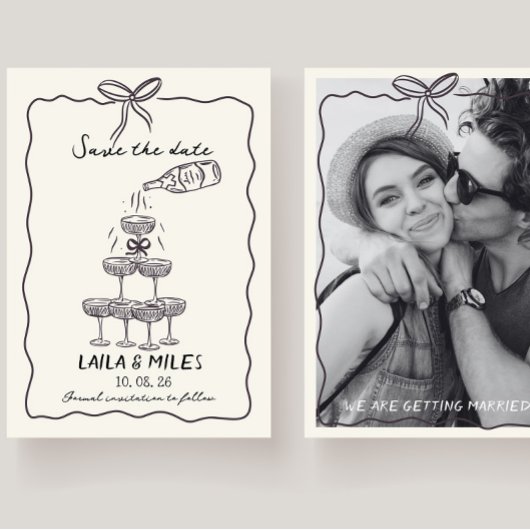 Whimsical Save the date champagnetoren bruiloft