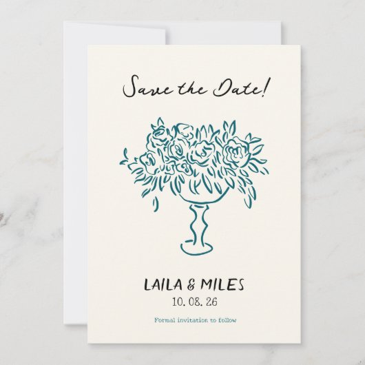 Whimsical Save the date flowers wedding card  (Voorkant)