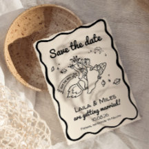 Whimsical Save the date leuk retro raket-huwelijk 