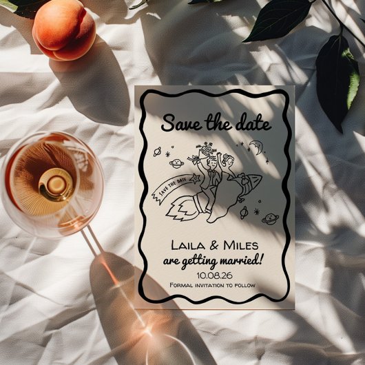 Whimsical Save the date leuk retro raket-huwelijk 