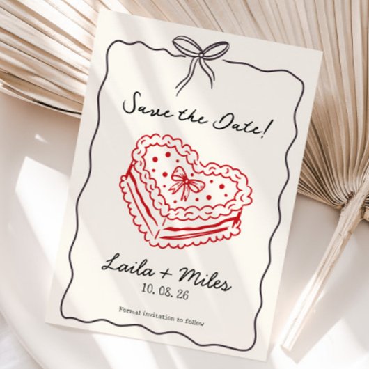 Whimsical Save the date trouwtaart hart kaart