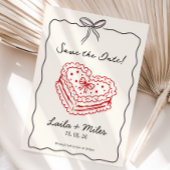 Whimsical Save the date wedding cake heart card 
