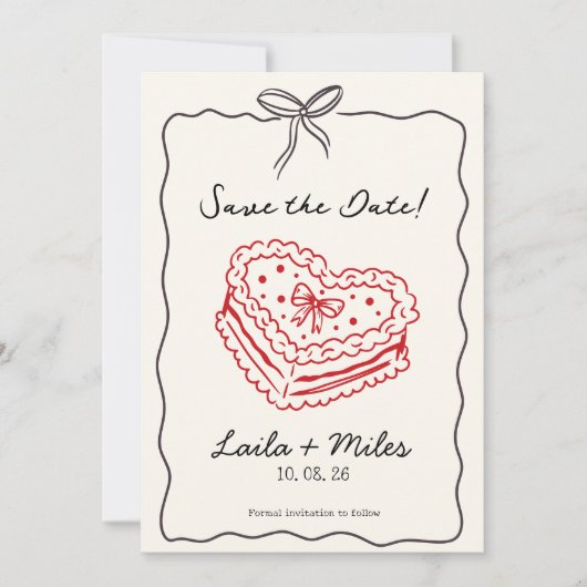 Whimsical Save the date wedding cake heart card  (Voorkant)