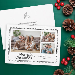 Whimsical Scalloped Doodle Lijst Foto Kerst Feestdagenkaart