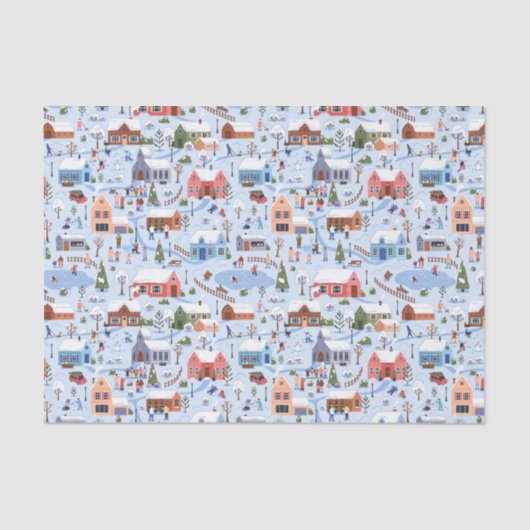 Whimsical Scandi Hygge Christmas Village Pastel Tissuepapier (Voorkant)