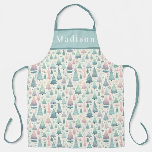 Whimsical Scandi Kerstbomen en Sterren Schort (Voorkant)