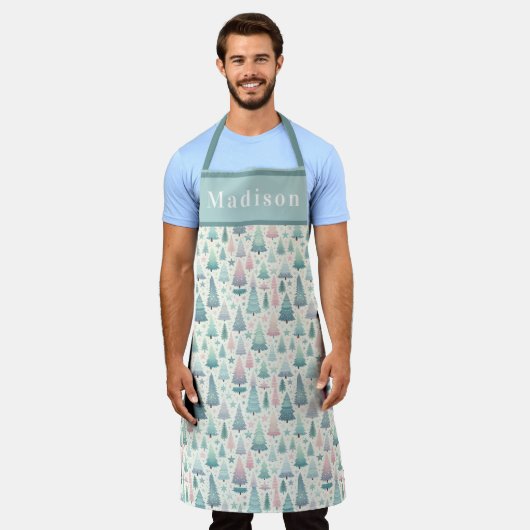 Whimsical Scandi Kerstbomen en Sterren Schort (Gedragen)