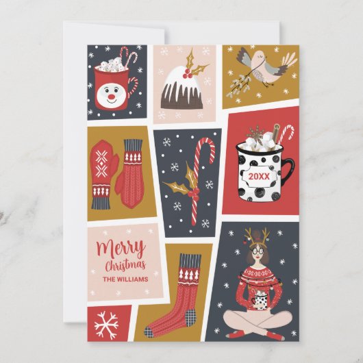 Whimsical Scandinavian Rustic Woodland Niet-foto Feestdagenkaart (Voorkant)