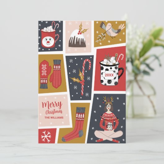 Whimsical Scandinavian Rustic Woodland Niet-foto Feestdagenkaart (Staand voorkant)