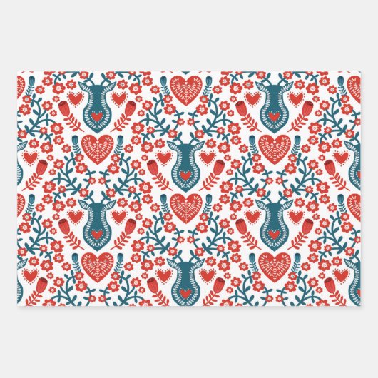 Whimsical Scandinavische kerstvogels Inpakpapier Vel (Voorkant 3)