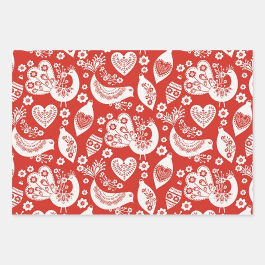 Whimsical Scandinavische kerstvogels Inpakpapier Vel (Voorkant 2)