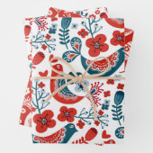 Whimsical Scandinavische kerstvogels Inpakpapier Vel (In situ)