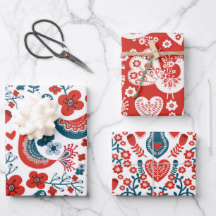 Whimsical Scandinavische kerstvogels Inpakpapier Vel