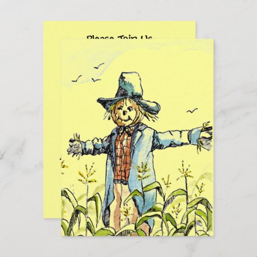 WHIMSICAL SCARECROW Corn Maze PARTITY INVITATION Kaart (Voorkant / Achterkant)