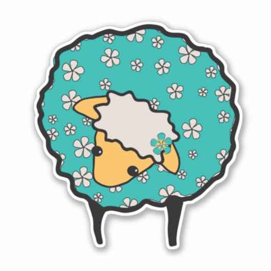 Whimsical Schaap met blauwe fleece en bloemenprint Sticker (Voorkant)