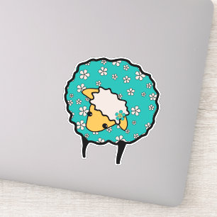Whimsical Schaap met blauwe fleece en bloemenprint Sticker