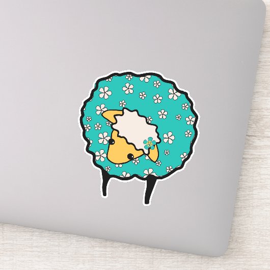 Whimsical Schaap met blauwe fleece en bloemenprint Sticker (Detail)