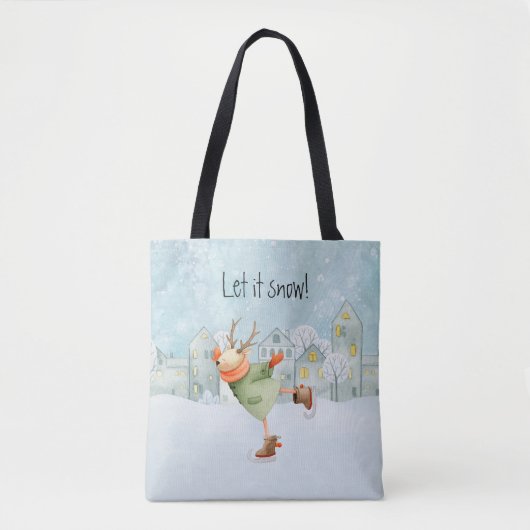 Whimsical Schaatsen Herten Winter Vakantie Tote Bag (Voorkant)