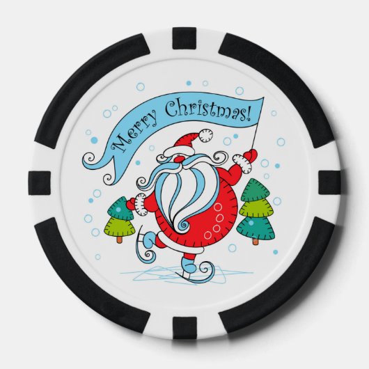 Whimsical Schaatsen Sinterklaas Vrolijk Kerstfeest Poker Chips (Voorkant)
