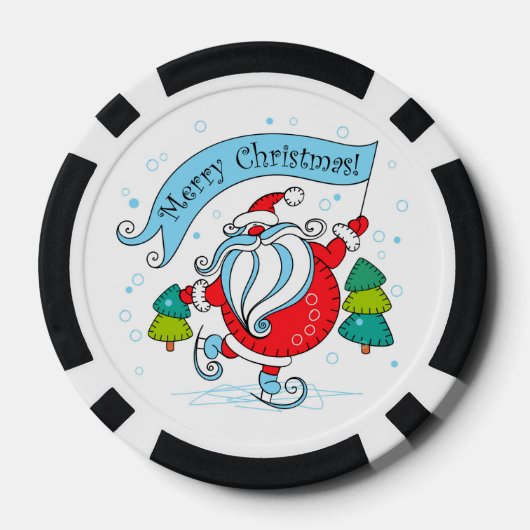 Whimsical Schaatsen Sinterklaas Vrolijk Kerstfeest Poker Chips (Achterkant)