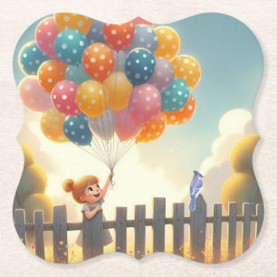 Whimsical/schattig ballon meisje kunst kartonnen onderzetters