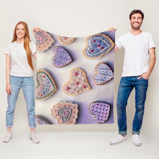Whimsical schattig kleurrijke koekjes harten water fleece deken (In situ)