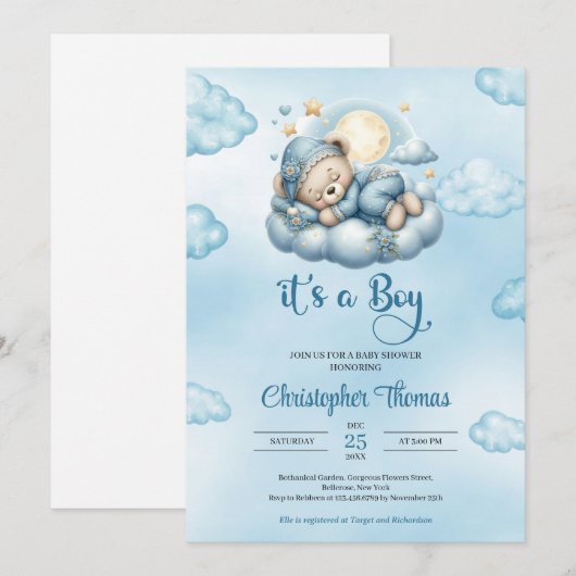 Whimsical schattig slapen teddybeer op wolk goud kaart (Voorkant / Achterkant)