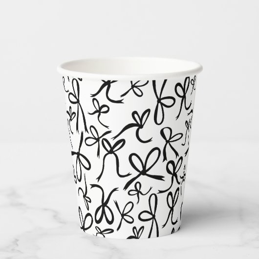 Whimsical Schattige B&W Bows Pattern Vrijgezellenf Papieren Bekers (Achterkant)