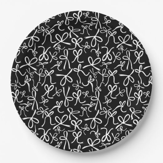 Whimsical Schattige B&W Bows Pattern Vrijgezellenf Papieren Bordje (Voorkant)