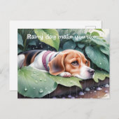 Whimsical Schattige Beagle regenachtige dag groen  Briefkaart (Voorkant / Achterkant)