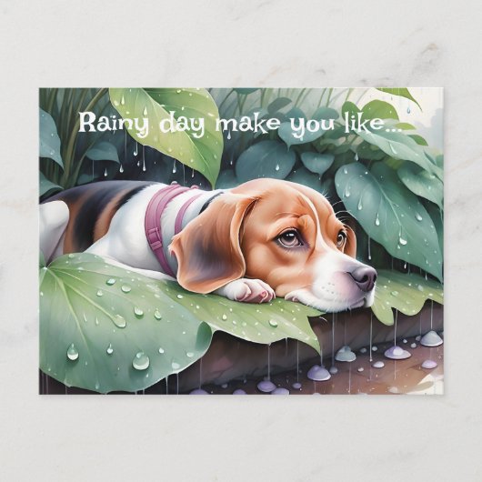 Whimsical Schattige Beagle regenachtige dag groen  Briefkaart (Voorkant)