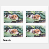 Whimsical Schattige Beagle regenachtige dag groen  Rechthoekige Sticker (Vel)