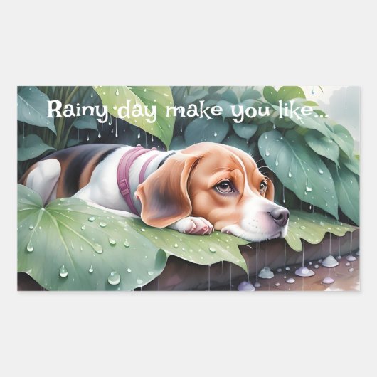 Whimsical Schattige Beagle regenachtige dag groen  Rechthoekige Sticker (Voorkant)