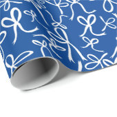 Whimsical Schattige Blauw Wit Bogen Patroon Chanoe Cadeaupapier (Rol Hoek)