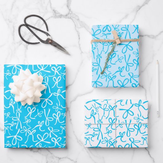 Whimsical Schattige Blauw Wit Bogen Patroon Girly  Inpakpapier Vel (Voorkant)