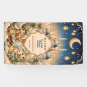 Whimsical Schattige Chibi Kinderen Eid Mubarak Fam Spandoek (Horizontaal)