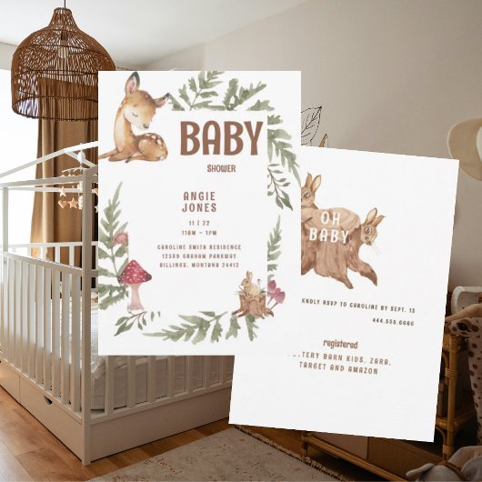 Whimsical Schattige Deer & Rabbit Baby shower Kaart