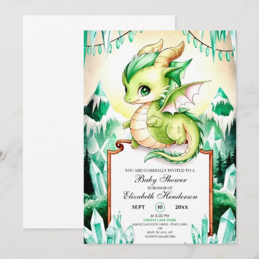 Whimsical Schattige Dragon Baby shower Kaart (Voorkant / Achterkant)