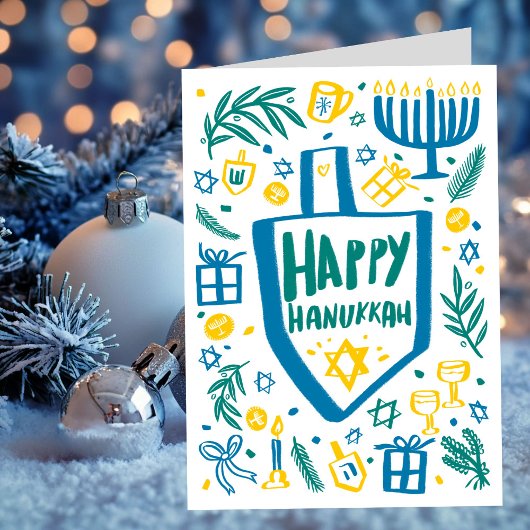 Whimsical Schattige Dreidel Menorah CUSTOM HANUKKA Feestdagen Kaart