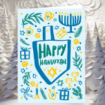 Whimsical Schattige Dreidel Menorah CUSTOM HANUKKA Feestdagen Kaart<br><div class="desc">Perfect schattig kaartje voor een leuke vakantie kaart! Met de hand gemaakte kunst voor jou! VOLLEDIG ! Klik hierboven op "Personaliseren" om de tekst aan de binnenkant van de kaart te bewerken. Klik op "Bewerken met ontwerpgereedschap" om de lettertypen, kleuren en plaatsingen aan te passen. (check mijn winkel voor alternatieve...</div>