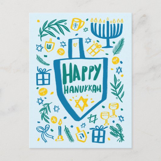 Whimsical Schattige Dreidel Menorah CUSTOM HANUKKA Feestdagenkaart (Voorkant)