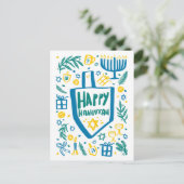 Whimsical Schattige Dreidel Menorah CUSTOM HANUKKA Feestdagenkaart (Staand voorkant)