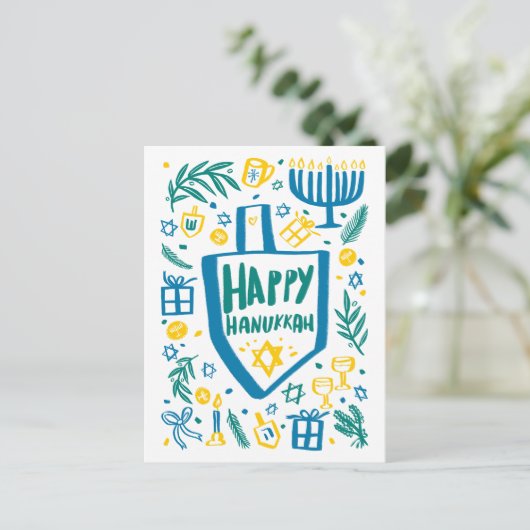 Whimsical Schattige Dreidel Menorah CUSTOM HANUKKA Feestdagenkaart (Staand voorkant)