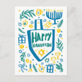 Whimsical Schattige Dreidel Menorah CUSTOM HANUKKA Feestdagenkaart (Voorkant)