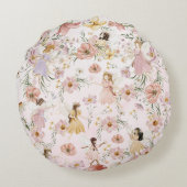 Whimsical Schattige Fairy Wildflower Garden Meadow Rond Kussen (Achterkant)